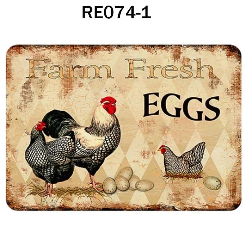 Happy-Hens Fresh Eggs Metal Tinplate Poster Chickens Farm Shop Poster Vintage Restaurant Wall Decor Retro Plaque Signs 20*30cm