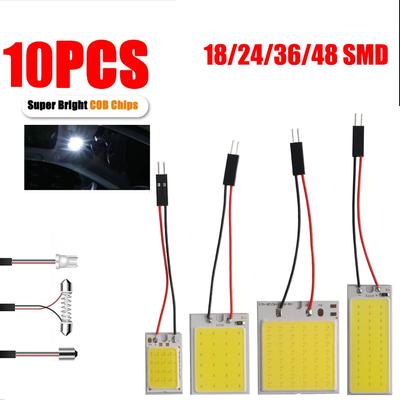 10PCS Car LED Lights Panel 18/24/36/48 SMD T10 BA9s 12V COB Lamp Bulb Car Dome Light Reading Lights Auto Interior Accessories