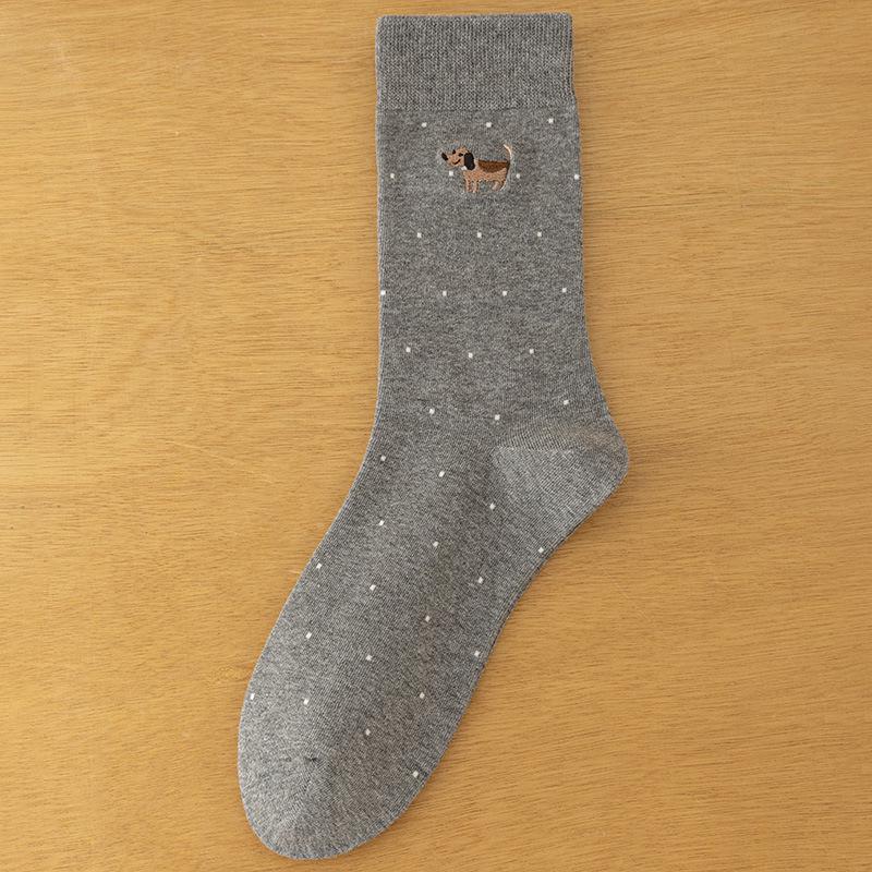 Mid-Calf Cotton Socks with Lace Ruffle, Embroidery & Cartoon Animal Design - Korean Academy Style, Autumn/Winter Collection