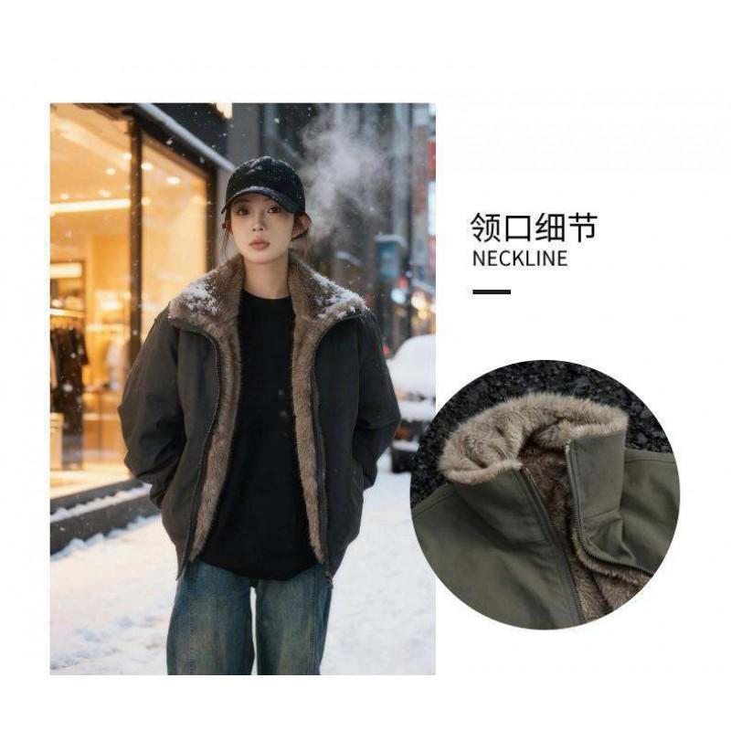 Reversible Warm Thickened Stand Collar Cotton Jacket Men Women Loose Fit Winter Outerwear In Black Gray Khaki