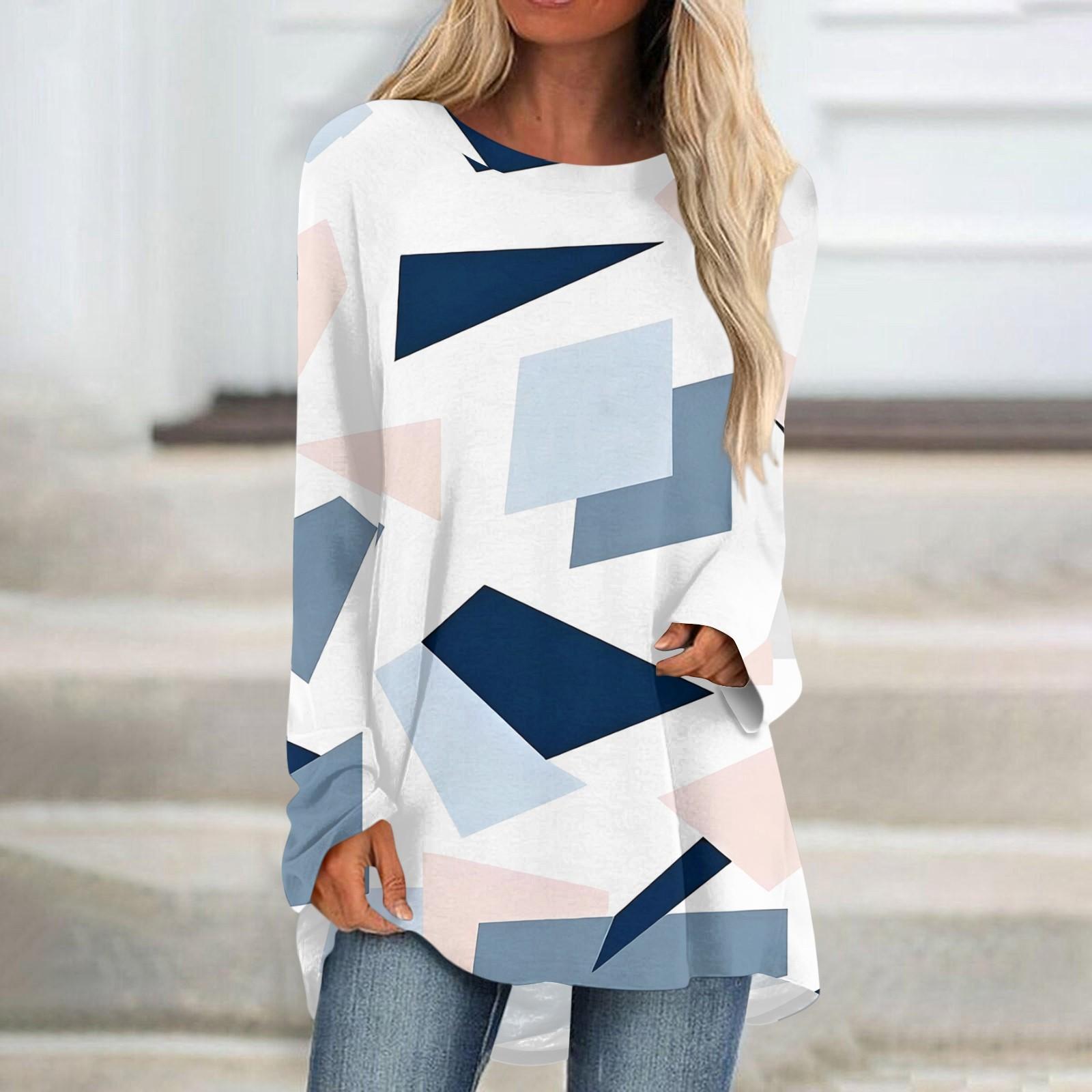 

Женская модная повседневная футболка с принтом, длинный рукав, круглый вырез, средний длинный топ XXL белый