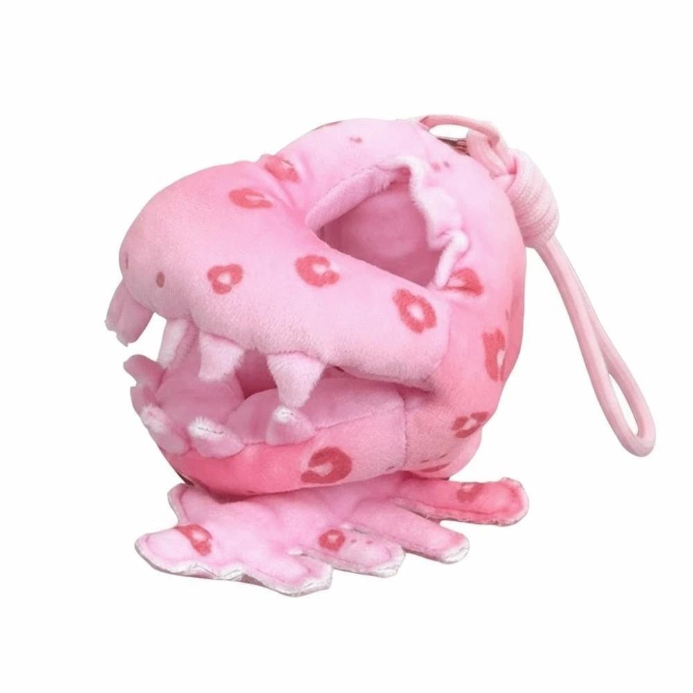 With Lanyard Dinosaur Skeleton Plush Pendant Grey / Pink Bone Design Quirky Bag Charm Safe Strap Soft Fabric Cotton Doll Clothes