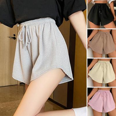Summer Women Shorts Drawstring High Elastic Waist Shorts Loose Pocketed A-line Thin Casual Sport Homewear Short Pants