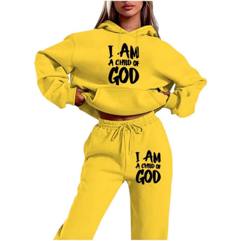 Trend Plus Size Fleece Sweater Sweatpants Set New Hooded Drawstring Printed Alphabet Sweater
