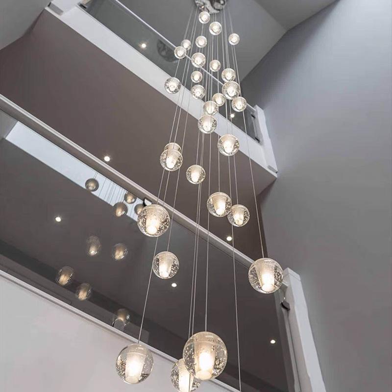 Modern Minimalist Living Room Chandelier Crystal Ball Indoor Lighting Spiral Staircase Light Bedroom Restaurant LED Chandelier