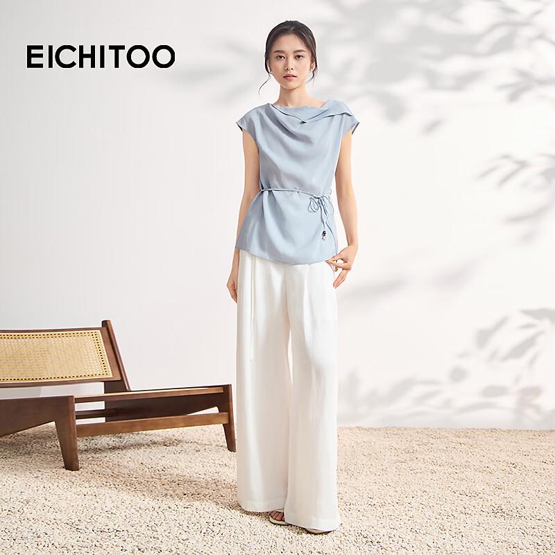 EICHITOO Lyocell Linen Drape Neck Chiffon Blouse