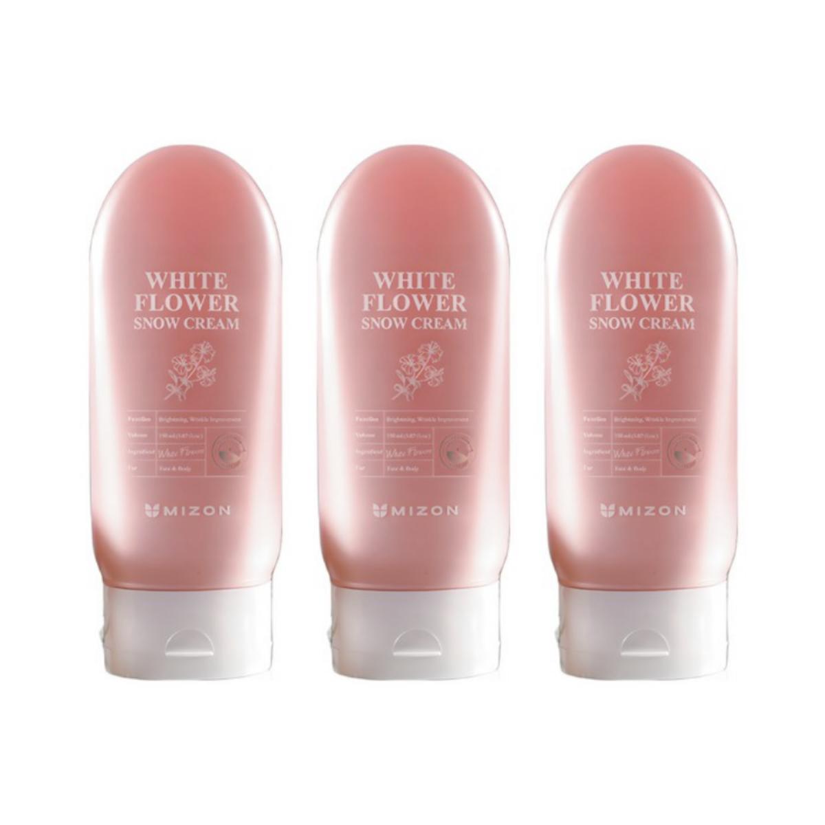 Mizon Крем для лица и тела White Flower Snow Cream 150 мл - Мгновенное отбеливание и выравнивание тона / Осветляющий увлажняющий крем для лица и тела 150ml X 3PCS