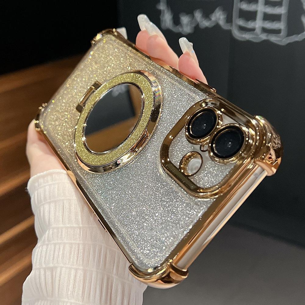 Plating Flash Mirror Holder Stand Weiches Silikon Vier Ecken Luftkissen Stoßfeste Schutzhülle für OPPO Reno Realme OnePlus Vivo