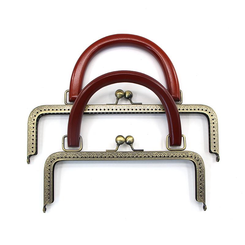 20CM Dark Embossed Bronze Handbag Handle with 25CM Square Wood Clasp and Smooth Screw Material