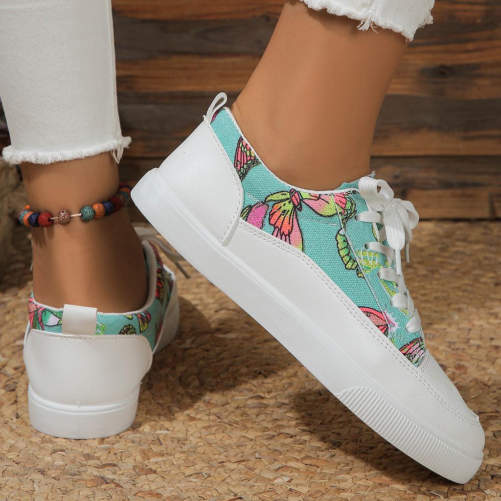 Little White Shoes New Printed Flat-bottomed Lace-up Student Lightweight Running Casual Sports Shoes Single Shoes
