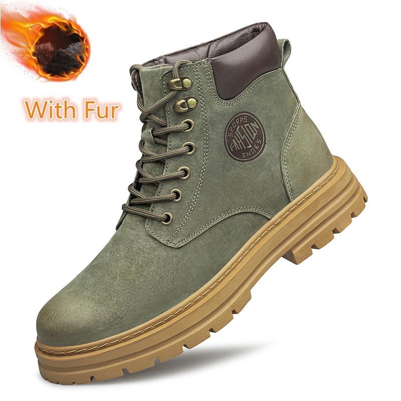 FashionAll-match Man Cotton Platform Shoes Leather Outdoor Snow Botas 2024 New Men's Winter Boots Luxury Brand Motorcycle Ankle Boots