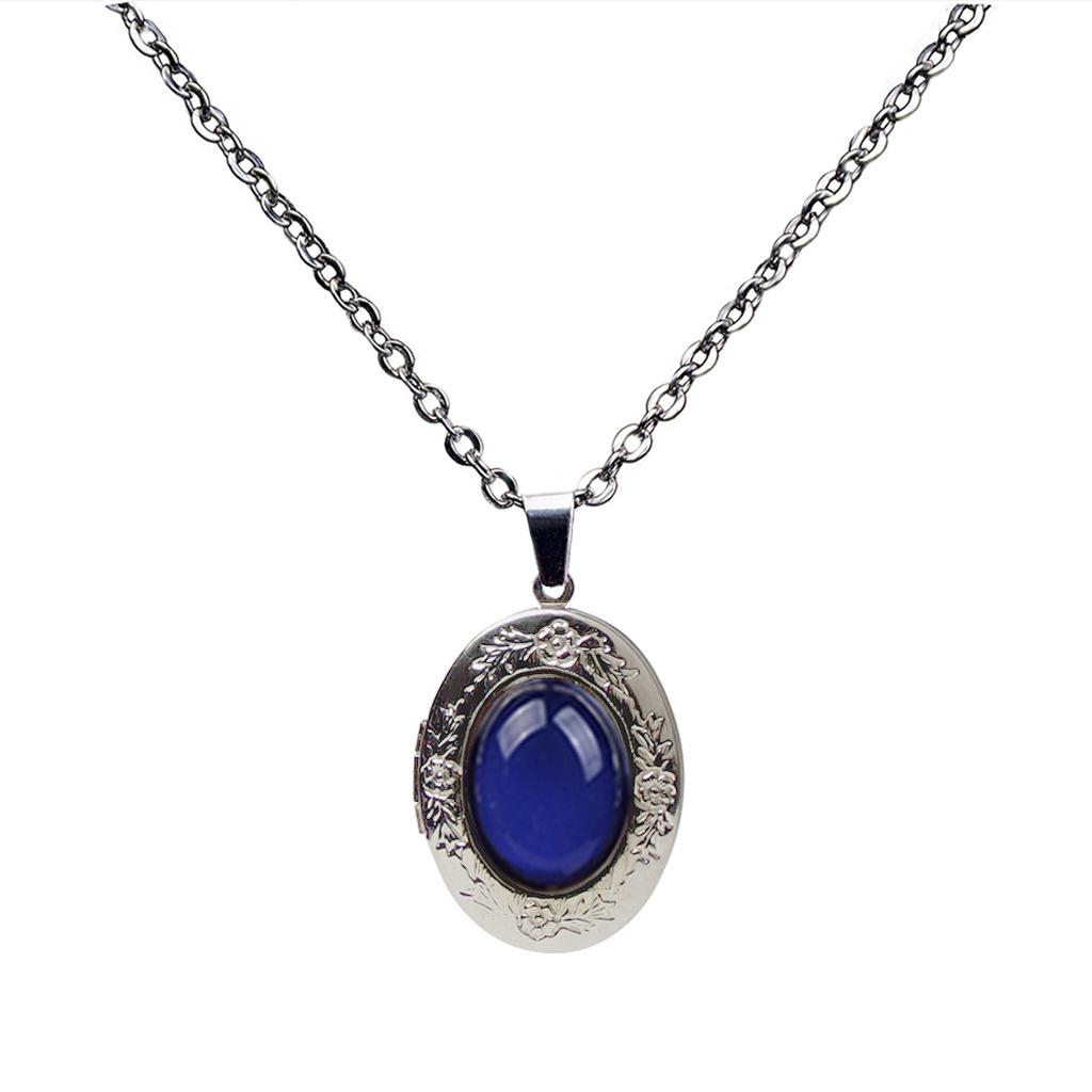 Cool Temperature Oval Locket Pendant Mood Changing Necklace Emotion Color change Jewelry for Men Women Lovers Photo Frame Box