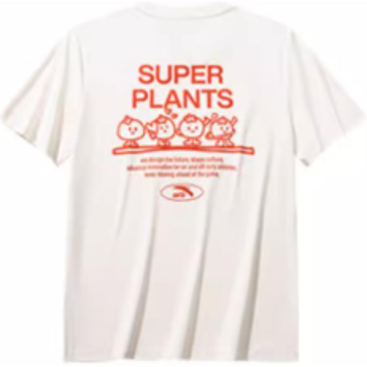 Anta X Super Plant Collaboration Lifestyle Series Sport Casual Prosty Jednolity Kolor Okrągły Dekolt Pulower Nadrukowane Litery Krótki Rękaw T-shirt 962528106-1