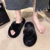 Fairy Wind Plush Cross Cotton Slippers Female Large Size Outer Wear 2025 New Spring and Autumn Home Use Non-slip Word Hair