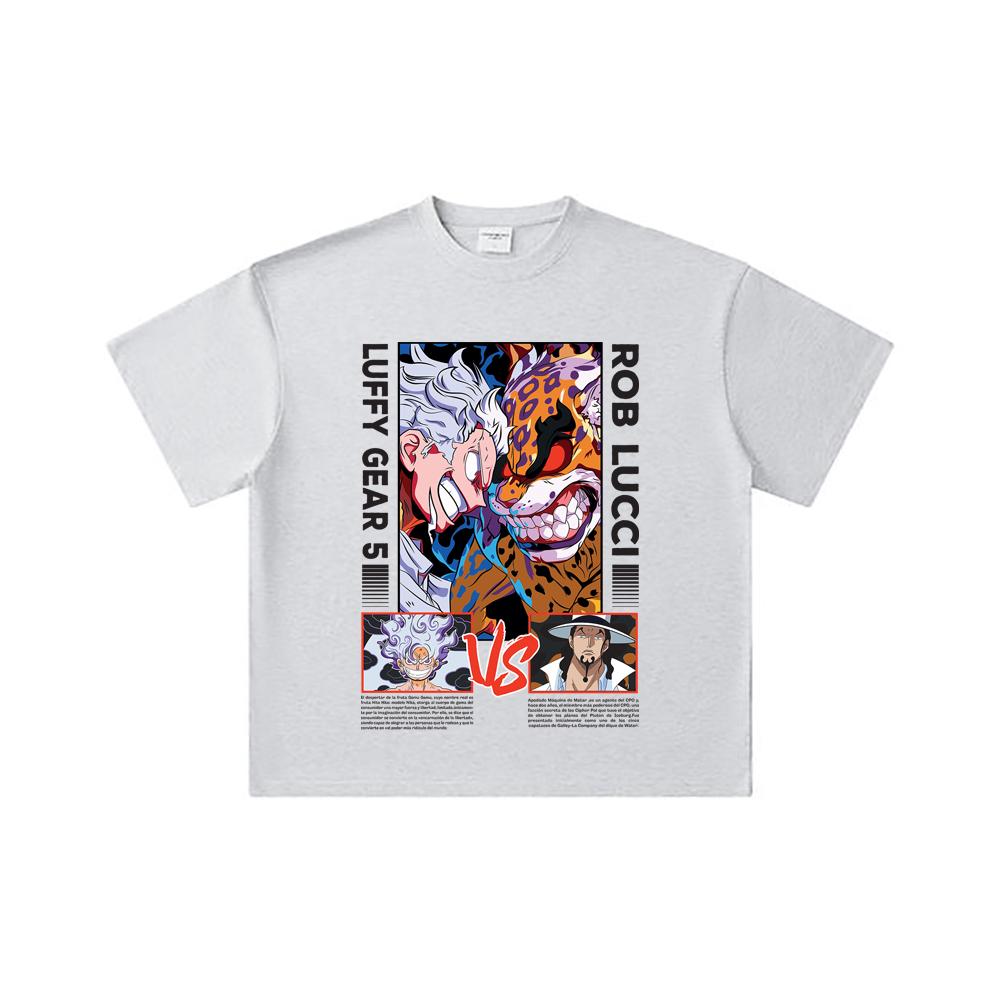 260 GSM Double Yarn 32 Count 100% Cotton One Piece V49 Luffy Lucci Print Unisex Heavy Cotton T Shirt