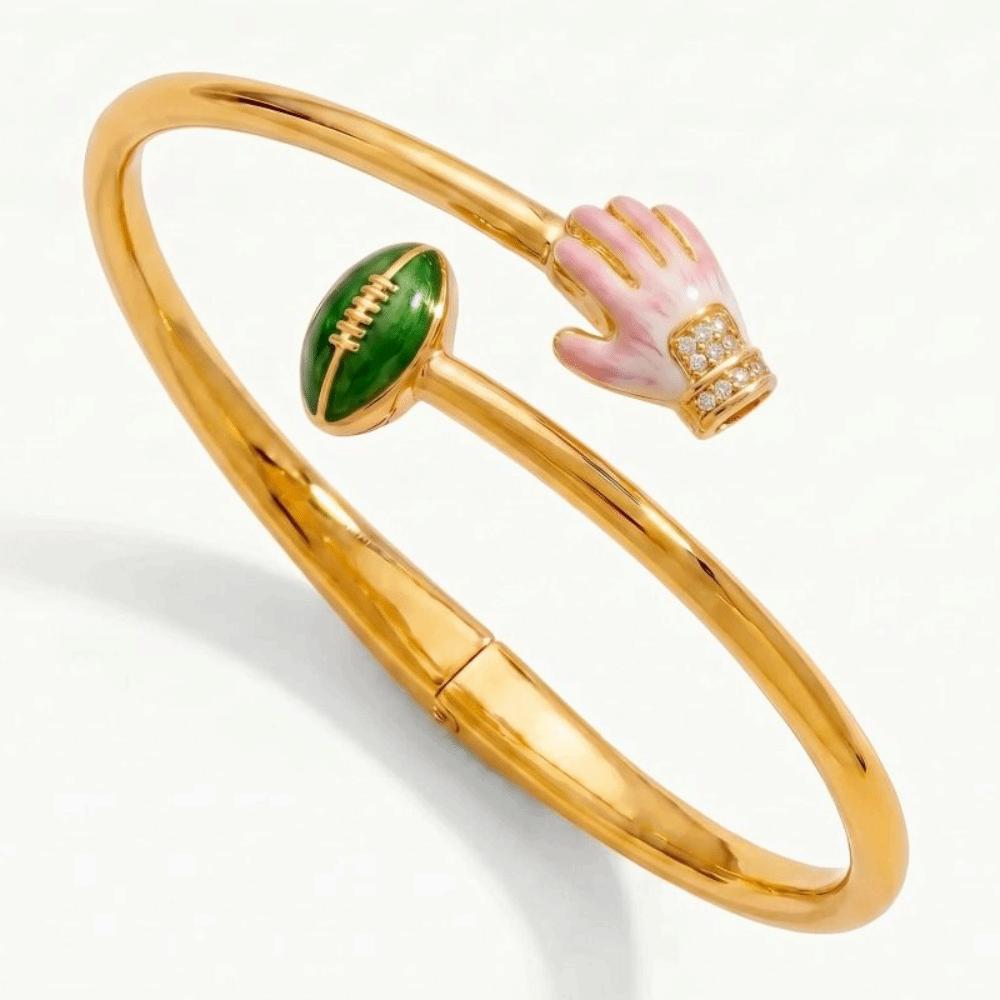Open Sports Style Bangle Gold Inlaid Rhinestones Bracelet Simple Tennis Racket Bracelet Girl