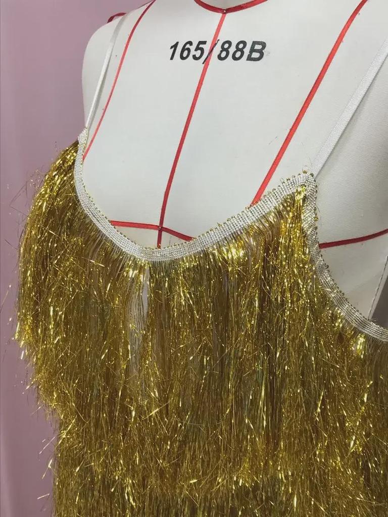 Spring 2025 Sleeveless V-neck Tassel Evening Dress for Women