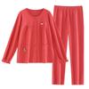 Pajamas Women'S Long Sleeve Cotton Crew Neck Cardigan Simple Casual Large Size Cotton Loungewear Autumn Set