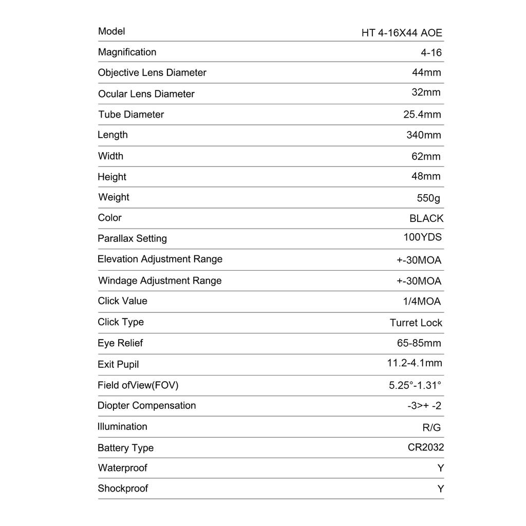 Skeery Riflescope HT 4-16x44 AOE Variable Magnification Short Scope Airsoft Sight with Mounting Rings