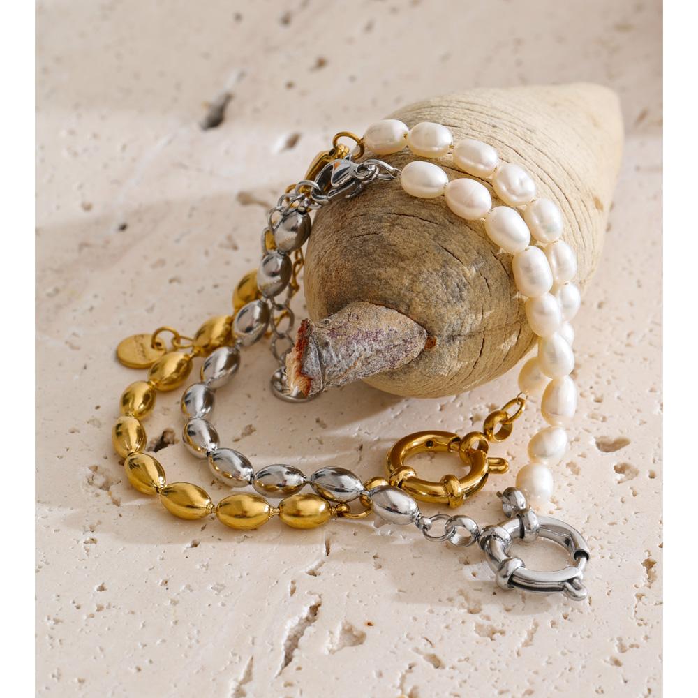 Yhpup Stainless Steel Natural Freshwater Pearl Beads Chain Bracelet Bangle Gift High Quality Handmade Fashion Wrist Jewelry
