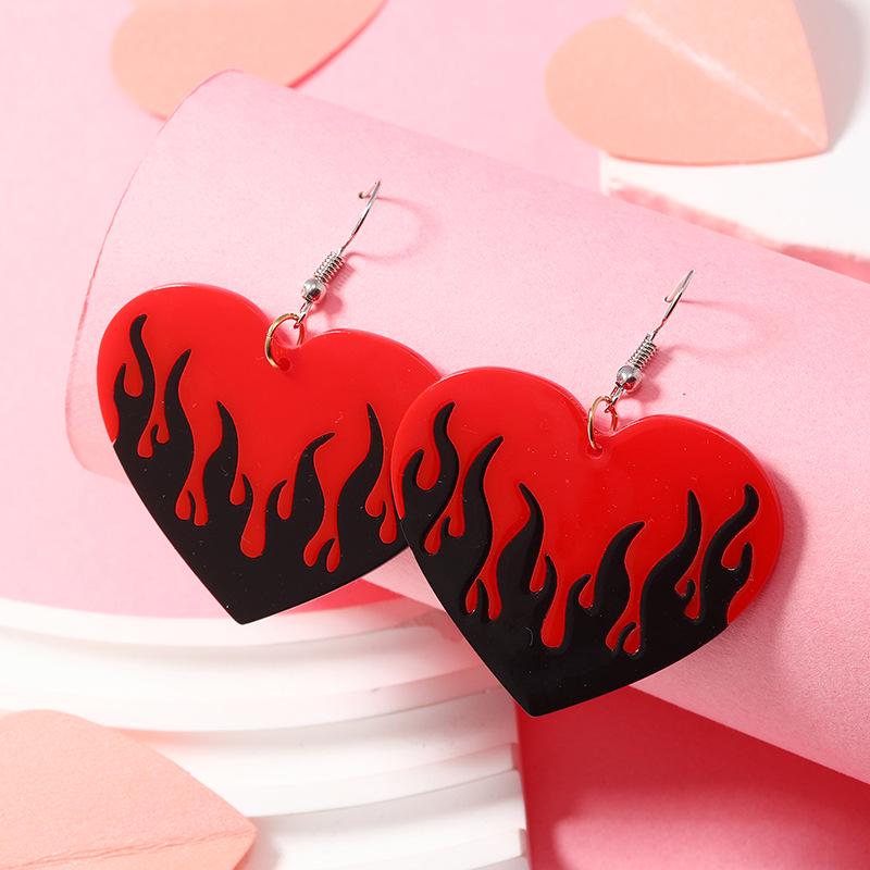 Multicolor Heart Flame Acrylic Earrings