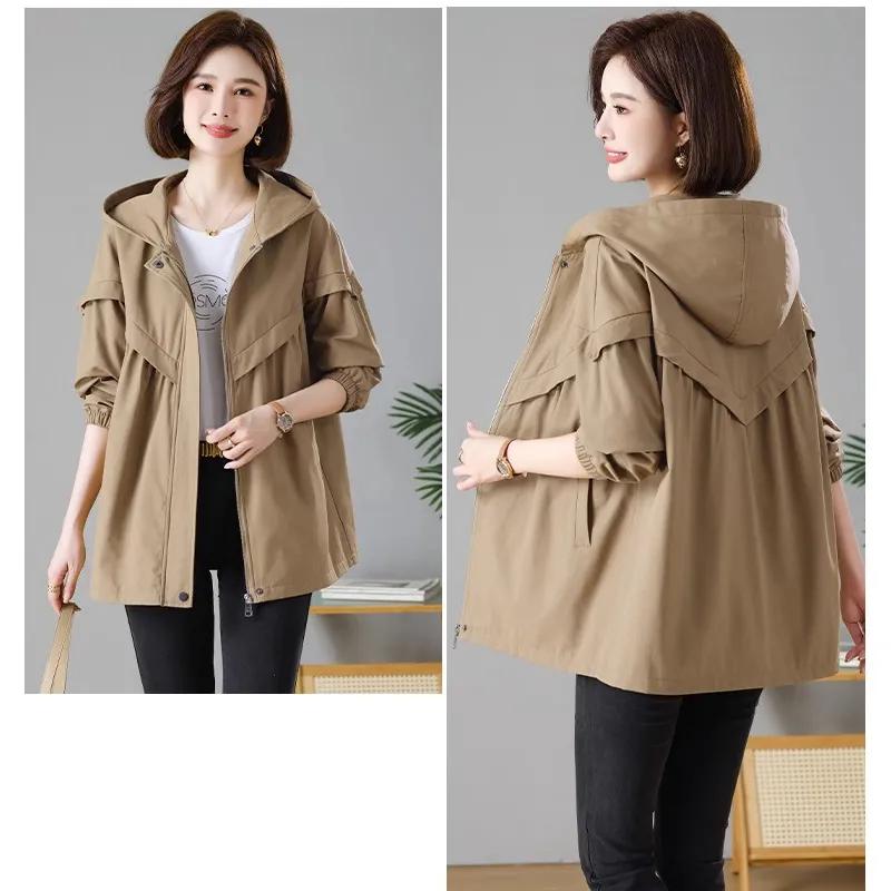 Women's Spring/Autumn Korean-Style Casual Mid-Length Trench Coat Loose-Fit Hooded Oversized Jacket