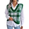 Women's Autumn and Winter Casual Contrast Plaid Knitted Tank Top Sweater Vest