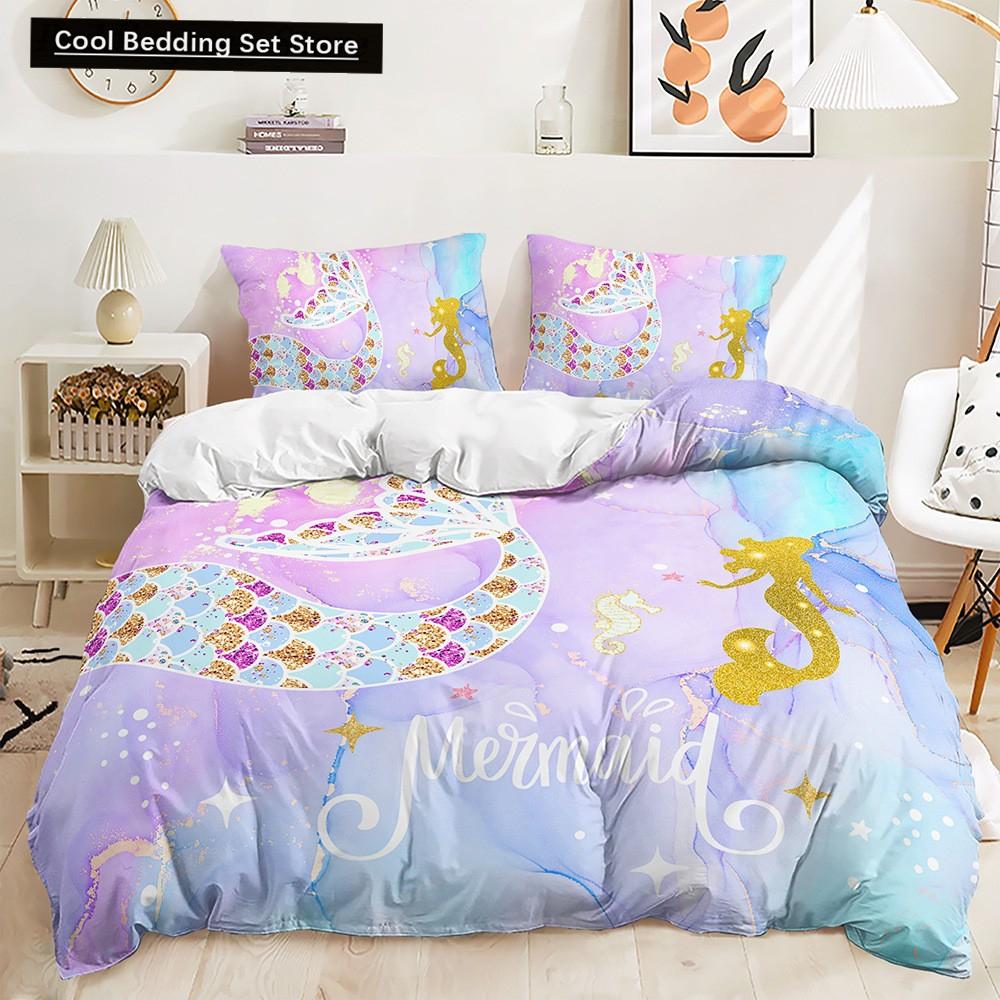 Beautiful Rainbow Mermaid Bedding Set Polyester Duvet Cover Set Single Full Twin Queen Comforter Sets for Girls Women Bed Linen