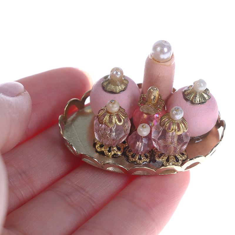 1:12 Dollhouse Miniature Pink Perfume Tray Model Dolls House Bedroom Bath Decor