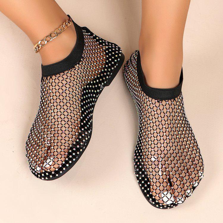 2024 Summer Rhinestone Round Toe Short Boots - Hollowed-Out Plus Size Flat Sandals