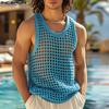 INCERUN Men O Neck Sleeveless Mesh Sheer Hollow Crochet Casual Beach Tank Tops
