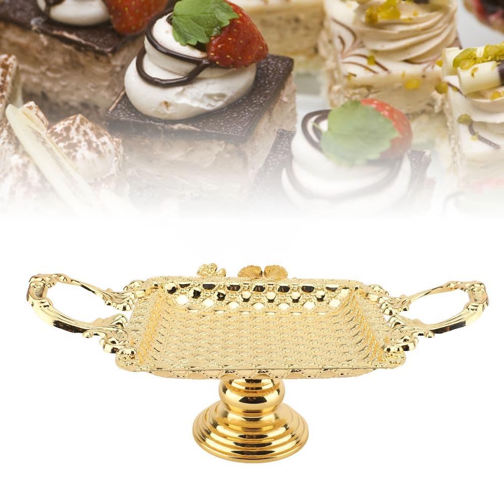 2pcs Alloy Dessert Serving Tray With Base Handle Cupcake Display Stand Wedding Celebration