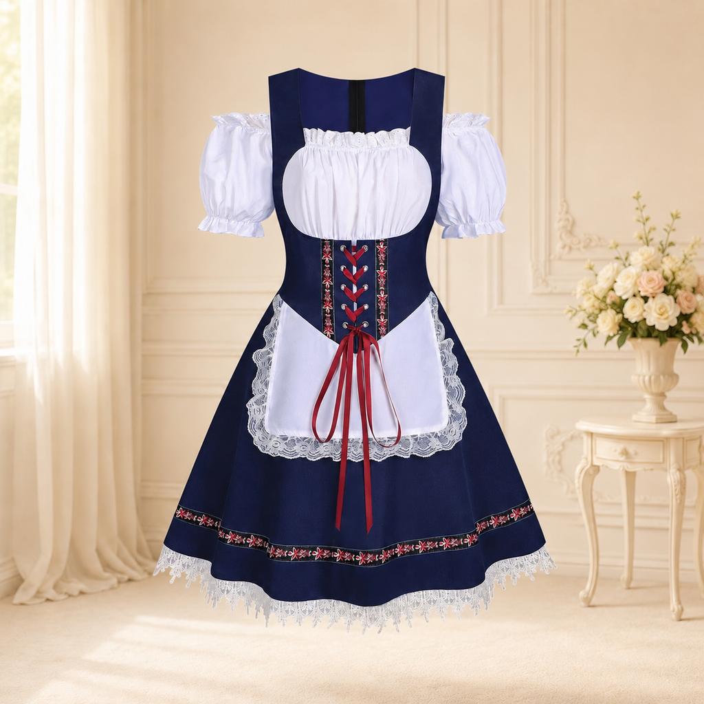 Damen Kurzarm-Kostümkleid mit Bindevorderteil für Party und Freizeit