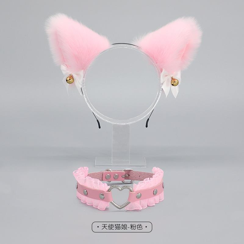 A Handmade Olita Accessory Fox Ears Cat Ears Headband Lace Bow Bell Collar Set
