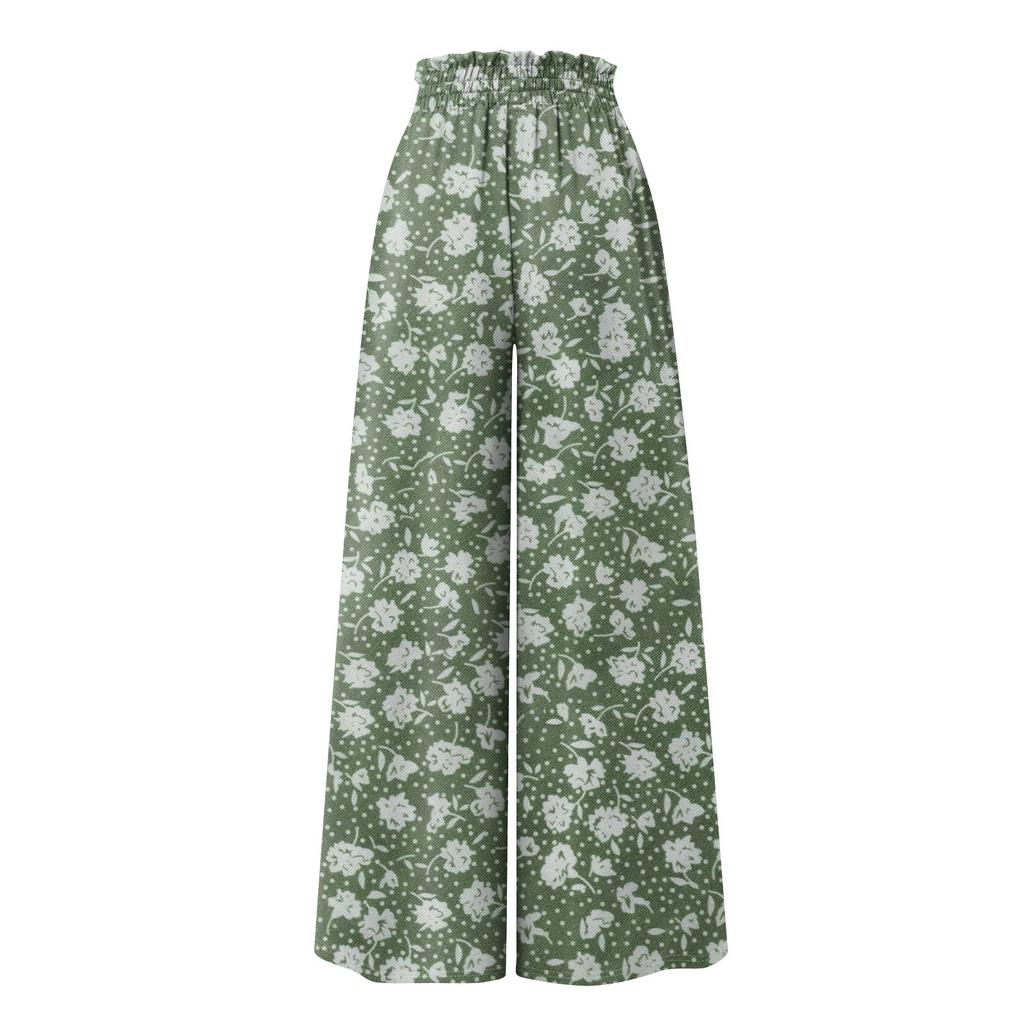 Women's Summer Wide Leg Pants High Waisted Flowing Pockets Fashion Casual Casual Bohemian Printed Beach Pants