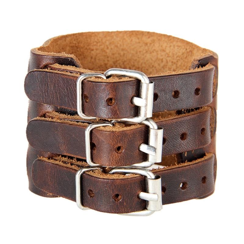 Punk Styles Adjustable Leather Cuff Bracelet For Men Sturdy Wide Wristband Fashion Accessory