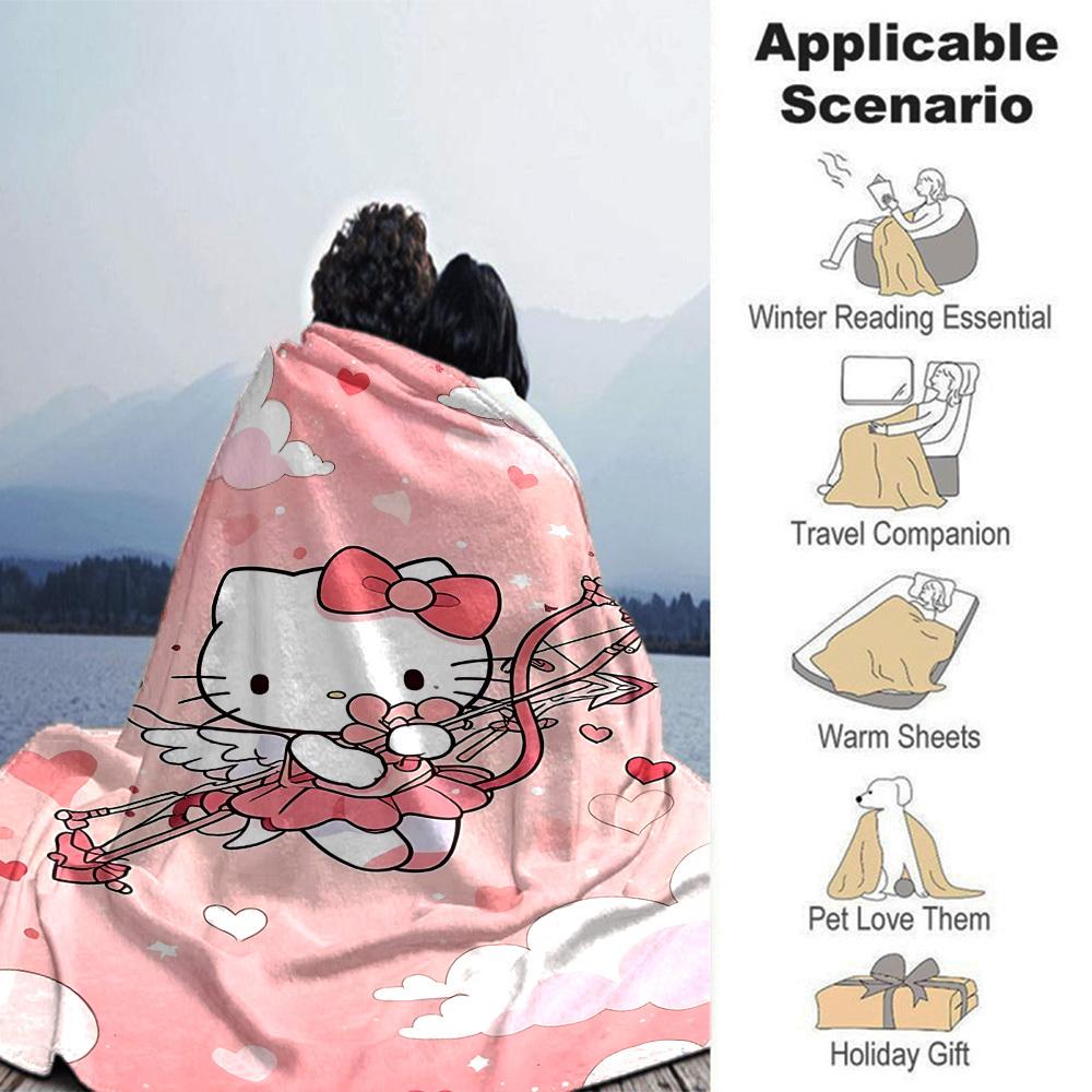 1pc Hello Kitty Cupid Blanket Lightweight Flannel Throw for Sofa Bed Travel Camping Livingroom Office Couch Chair