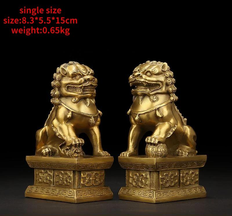 1pair Attracting Wealth Copper Lion Ornaments Home Living Room Bedroom Office Decoration