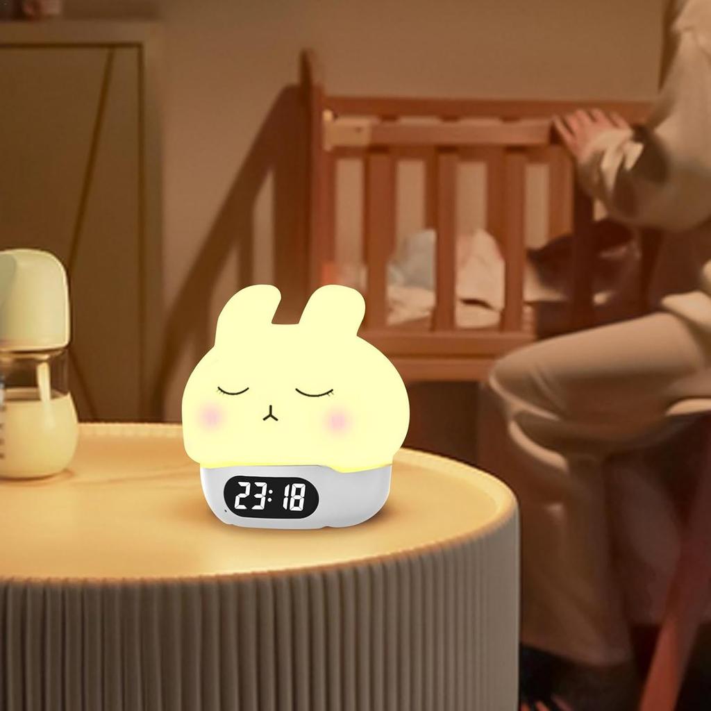 Bunny Night Light Alarm Clock | Fun Rabbit Wake up Lamp | Fun Rabbit Wake up Lamp, Rechargeable Rabbit Silicone Pat Light, Recha