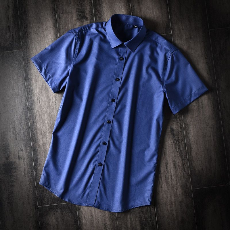 Export Factory Balance Cargo with Logo Cut off Summer Men Business Leisure Iron-Free Silm Solid Color Short Sleeve Shirt Shirt Plus Size