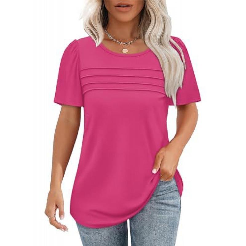 BITCED Women's Fashion Casual Solid Color Print Short Sleeve O-Neck Blouses & Shirts International Design