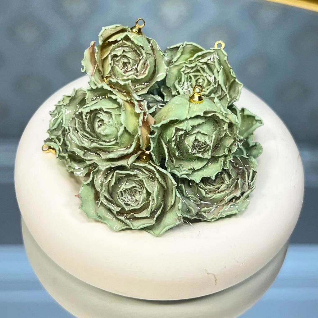 Rose-Dyed Epoxy Resin Flower Heads for DIY Earrings & Bracelets, Real Dried Semi-Finished Ornaments