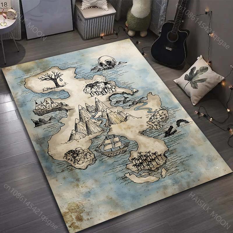 Island Treasure Map Print Carpet for Bedroom Living Room Bedside Sofa Floor Mat Modern Home Decor Area Rug Large Size