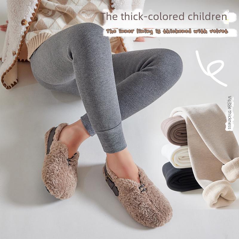 Girls' Winter Thickened Velvet Cotton Leggings - Hip-Lifting Lambskin Nine-Point Warm Pantyhose