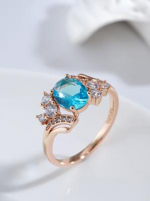 New Fashion  Rose Gold Wedding Ring Micro-Wax Inlay Blue Natural Zircon Women Ring Vintage High Quality Daily Jewelry