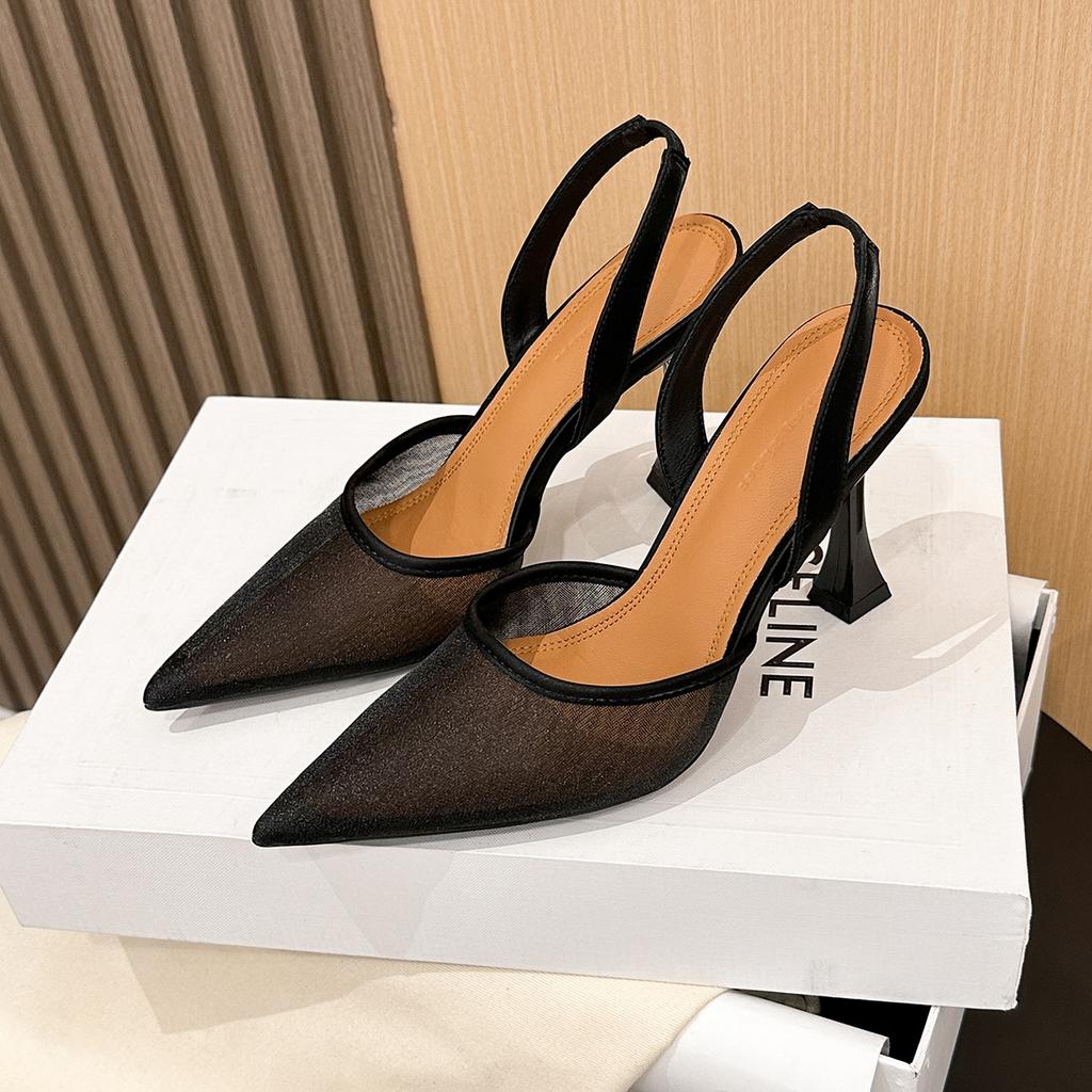 7199-18 Sexy Mesh Shallow Mouth Pointed Head High Heels Single Shoes New Fashion Bag Head Back Strap Stiletto Single Shoes