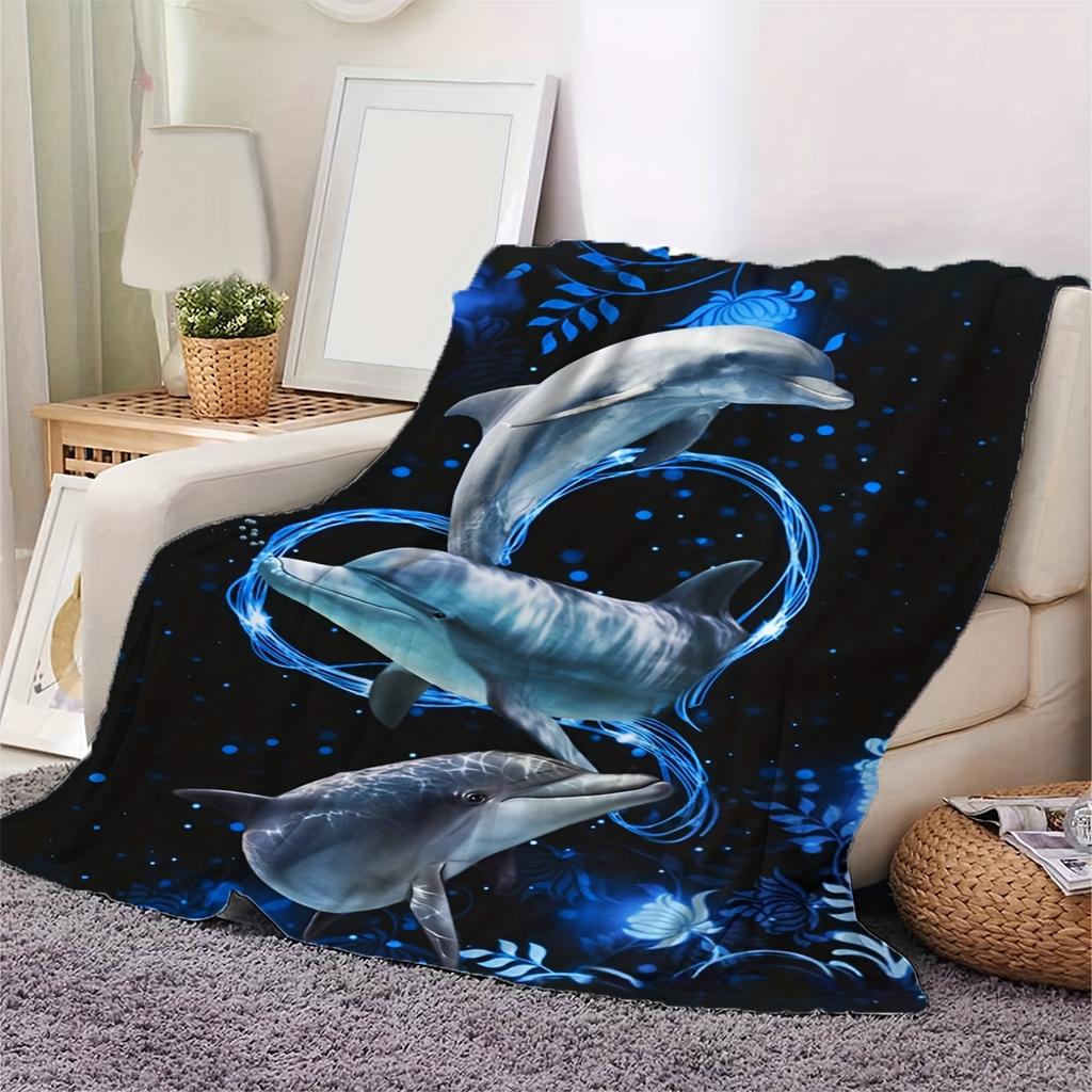 [Gemütliche Flanell-Kuscheldecke] Weiche & Warme Gemütliche Tiefsee-Delfin Flanell-Kuscheldecke - Vielseitig für Sofa, Bett, Büro und Tra
