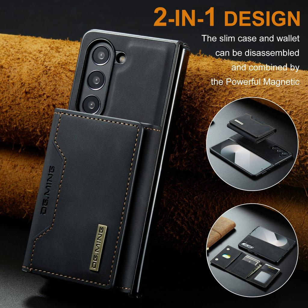 DG.MING M2 Series for Samsung Galaxy Z Fold6 5G Magnetic Case PU + PC + TPU Phone Cover Detachable Wallet Kickstand
