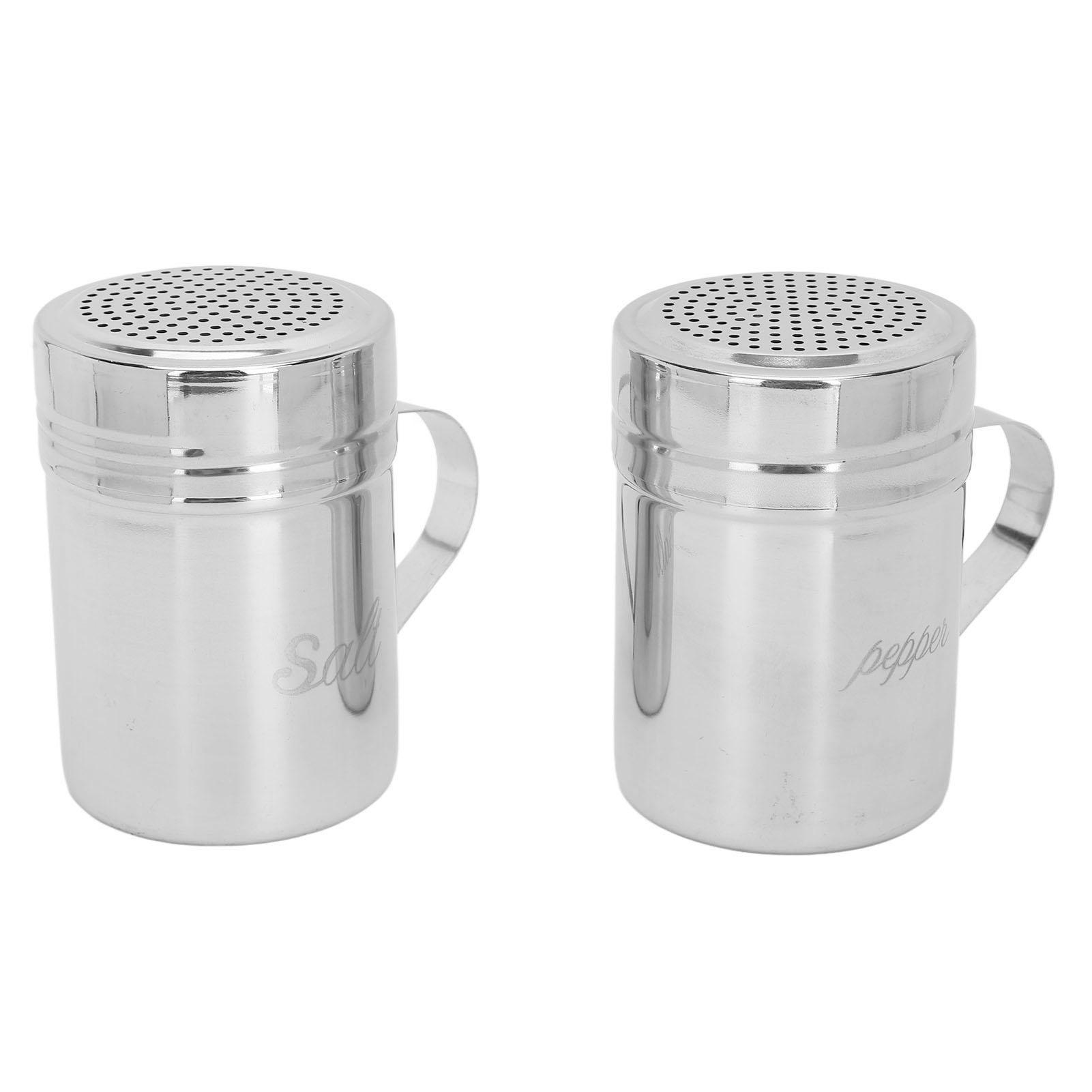 

2pcs Stainless Steel Dredge Shaker with Lid Handle Salt Sugar Shakers Seasoning Pepper Shaker for Cooking Baking