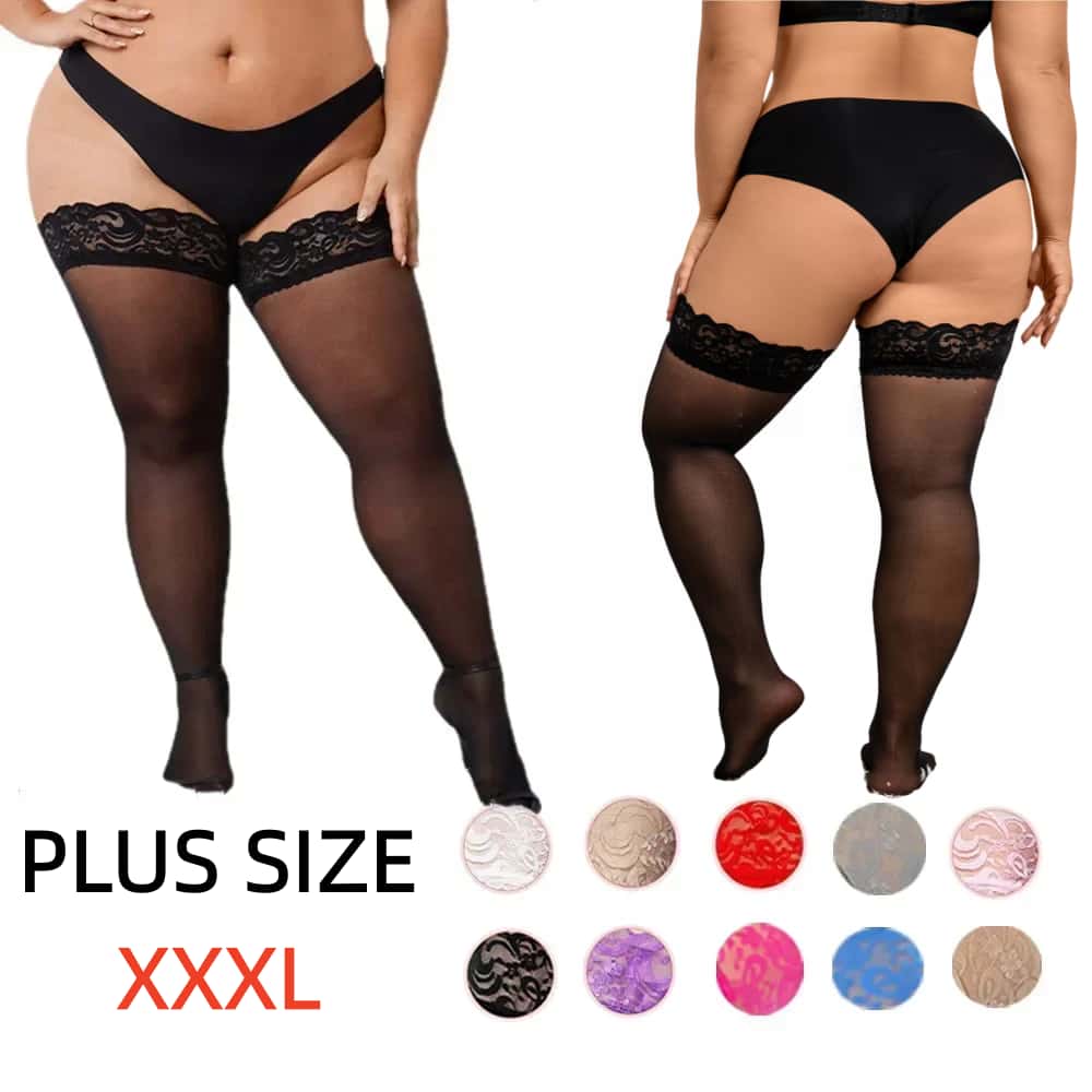 Sexy Over Knee Thigh High Lace Stockings With Silicone Anti-Slip Elastic Plus Size Stocking For Woman 3Xxxl 4Xl 5Xl